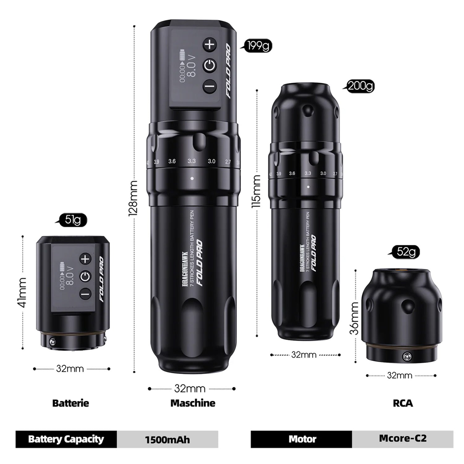 Dragonhawk Fold Pro Wireless Tattoo Pen Machine-9