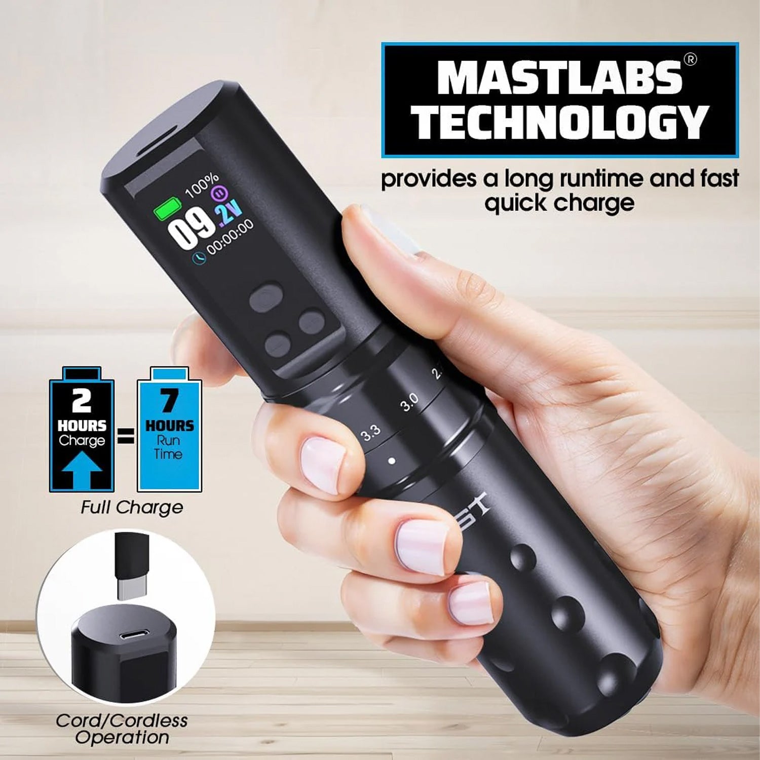 Dragonhawk Mast Fold2 Pro Wireless Tattoo Pen Machine with Dual Replaceable Batteries-10