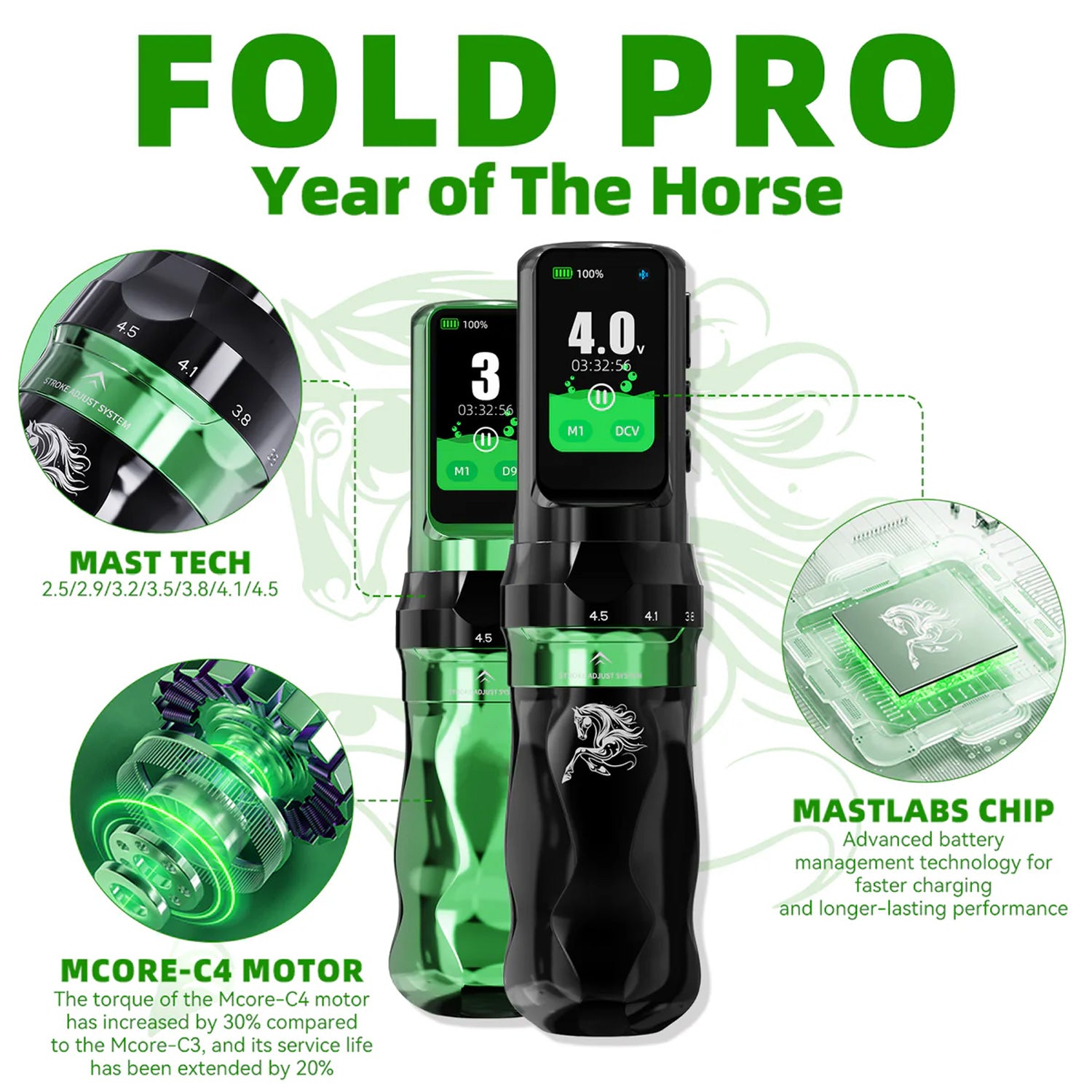 Dragonhawk Mast Fold Pro Year of the Horse Edition Wireless Tattoo Pen Machine-3