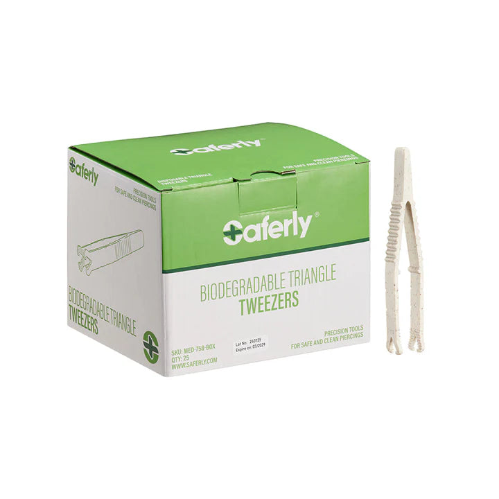 SAFERLY MEDICAL BIODEGRADABLE STERILIZED TRIANGLE TIP TWEEZERS - BOX OF 25