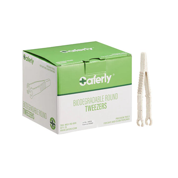 SAFERLY MEDICAL BIODEGRADABLE STERILIZED ROUND TIP TWEEZERS - BOX OF 25