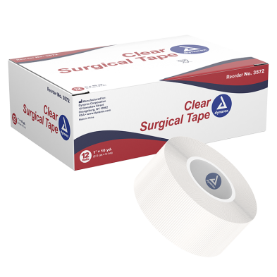 DYNAREX CURPRO CLEAR SURGICAL (TRANSPORE) TAPE 1" X 10 YARD BOX OF 12