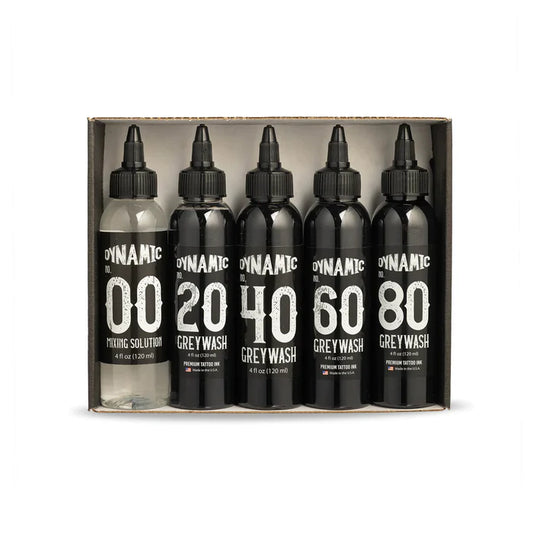DYNAMIC GREYWASH TATTOO INK SET WITH MIXING SOLUTION 5 BOTTLES 4OZ