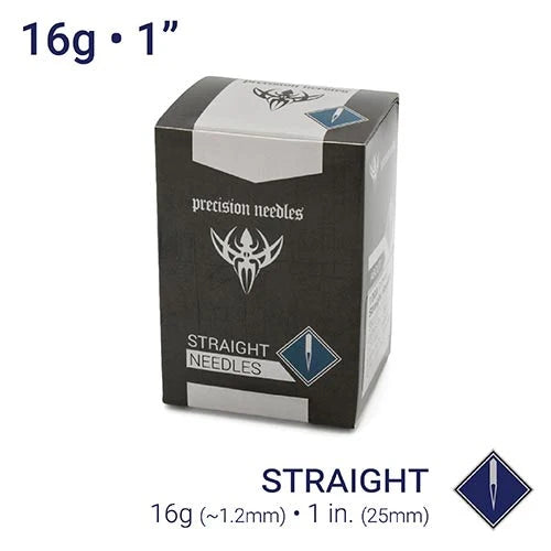 PRECISION 16G STERILIZED 1" BODY PIERCING NEEDLES - BOX OF 100